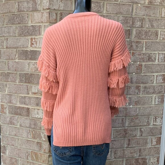 Kate & Sam Rib Stitch Knit Fringed Long Sleeve Crew Neck Sweater SzS - Picture 4 of 13